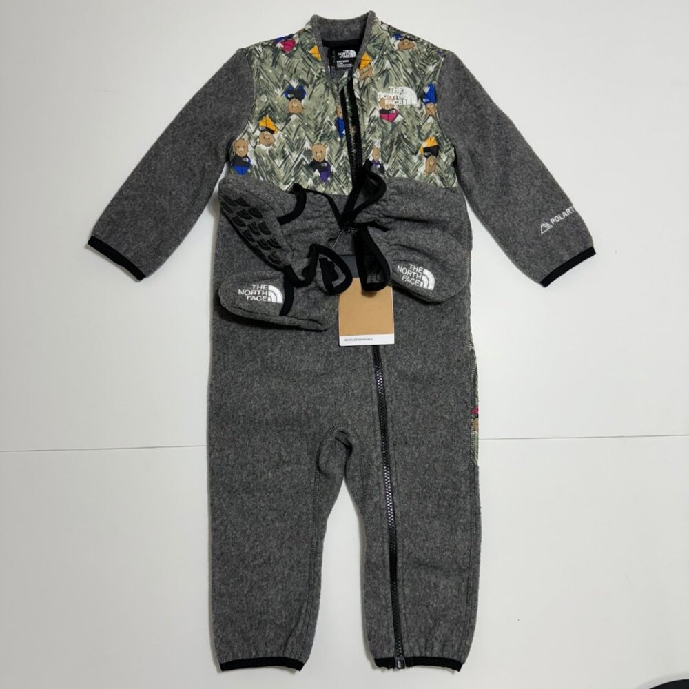 The North Face Baby Denali One Piece Set Mittens Booties TNF Grey Heather 18-24M